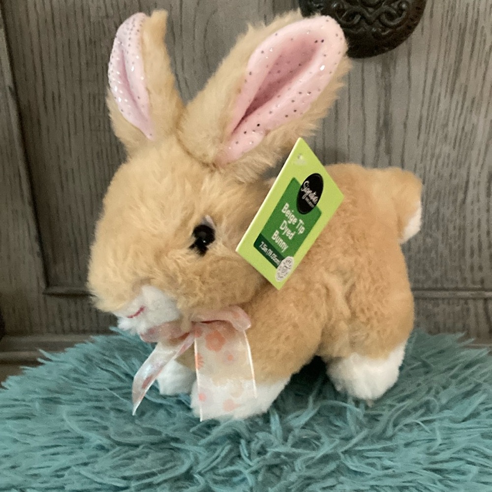 Charming Tan Bunny Plush with Pink Ears